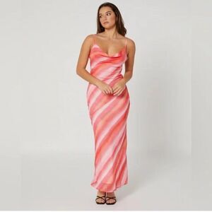 Charlie Holiday Watercolor stripe pink stone slip dress maxi size 4 NWT